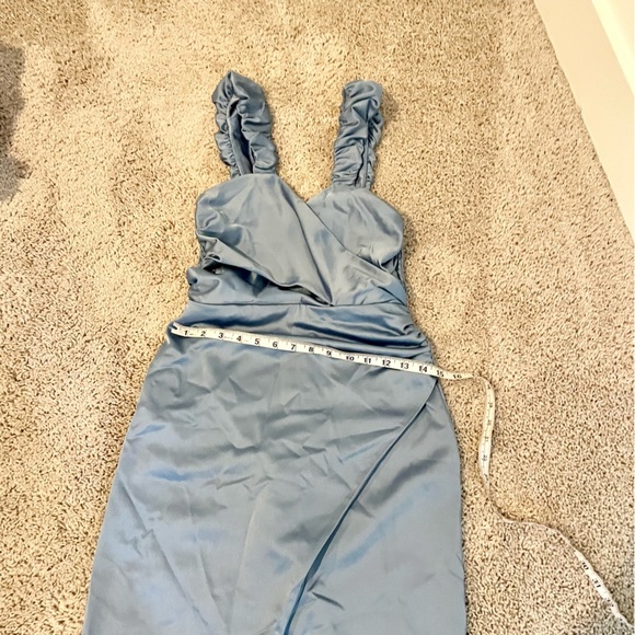 Anthropologie Ruched Sweetheart Dress Blue Grey Satin - Picture 11 of 16